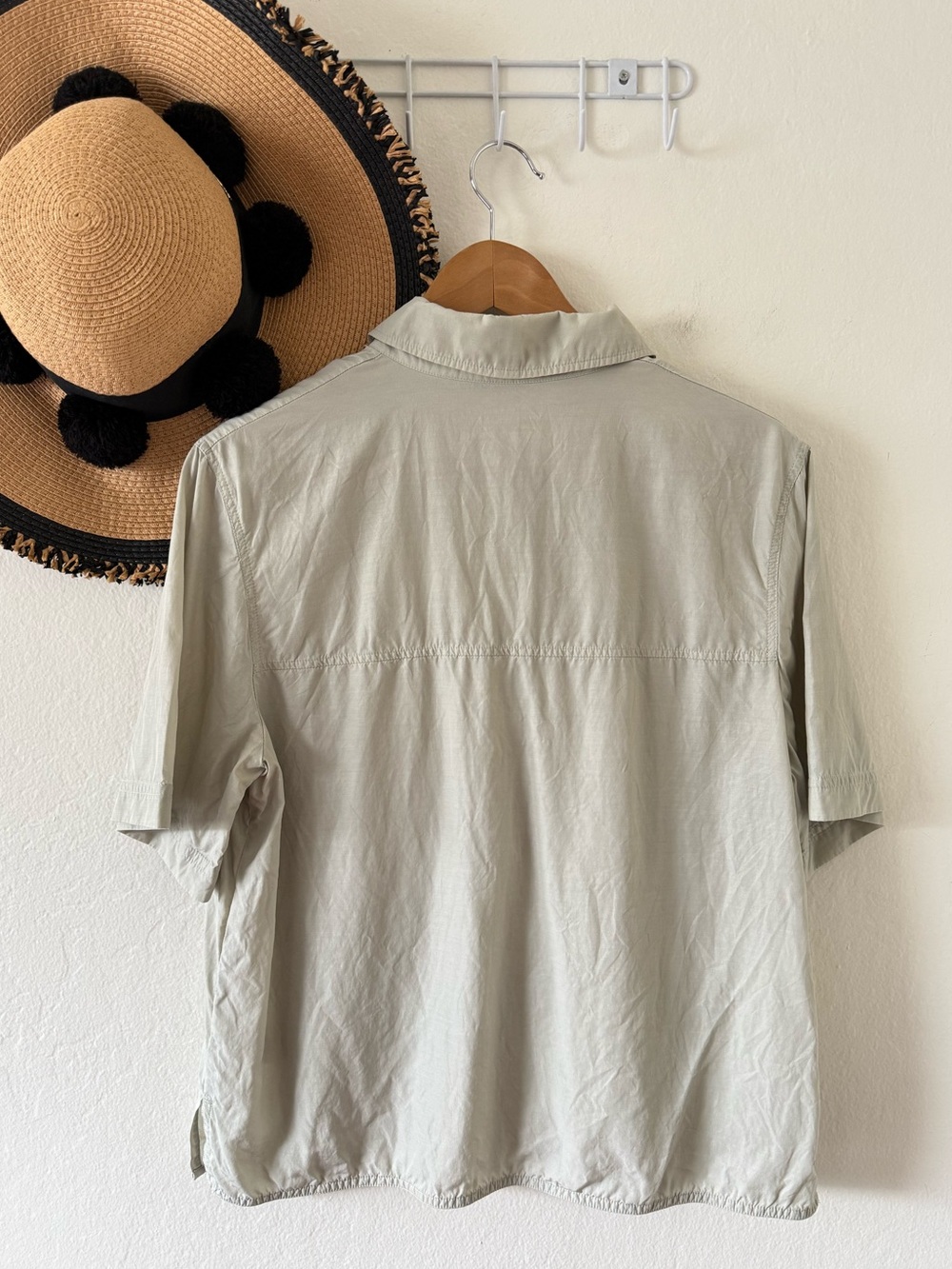 COS Sage Green Gray Half Zip Collared Short Sleeve Top Size 10 Utility Shirt - Picture 2 of 11